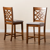 Nicolette Modern and Contemporary Grey Fabric Upholstered and Walnut Brown Finished Wood 2-Piece Counter Stool Set