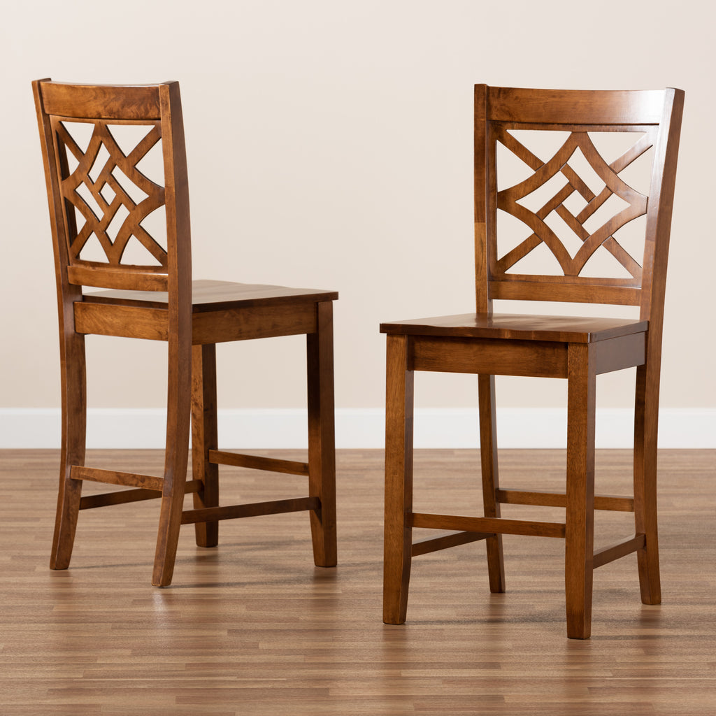 Baxton Studio Nicolette Modern and Contemporary Transitional Walnut Brown Finished Wood 2-Piece Counter Stool Set