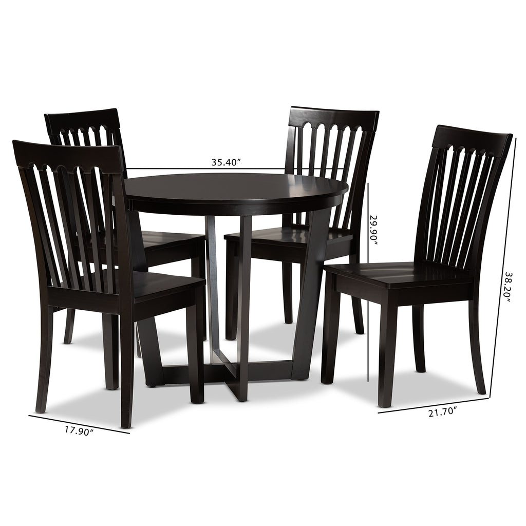 Sasa Modern and Contemporary Dark Brown Finished Wood 5-Piece Dining Set