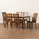 Erion Modern and Contemporary Walnut Brown Finished Wood 7-Piece Dining Set