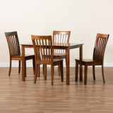 Erion Modern and Contemporary Walnut Brown Finished Wood 5-Piece Dining Set