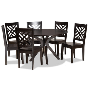 Ela Modern and Contemporary Dark Brown Finished Wood 7-Piece Dining Set