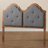 Falk Vintage Classic Traditional Dark Grey Fabric Upholstered and Walnut Brown Finished Wood Queen Size Arched Headboard