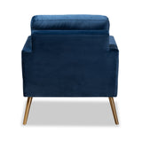 Baxton Studio Leland Glam and Luxe Navy Blue Velvet Fabric Upholstered and Gold Finished Armchair 