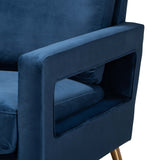 Baxton Studio Leland Glam and Luxe Navy Blue Velvet Fabric Upholstered and Gold Finished Armchair 