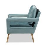 Baxton Studio Leland Glam and Luxe Light Blue Velvet Fabric Upholstered and Gold Finished Armchair 