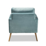 Baxton Studio Leland Glam and Luxe Light Blue Velvet Fabric Upholstered and Gold Finished Armchair 