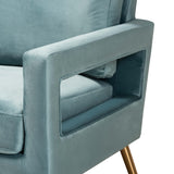 Baxton Studio Leland Glam and Luxe Light Blue Velvet Fabric Upholstered and Gold Finished Armchair 