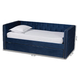 Larkin Modern and Contemporary Navy Blue Velvet Fabric Upholstered Twin Size Daybed with Trundle