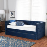 Larkin Modern and Contemporary Navy Blue Velvet Fabric Upholstered Twin Size Daybed with Trundle
