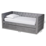 Larkin Modern and Contemporary Grey Velvet Fabric Upholstered Twin Size Daybed with Trundle