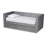 Larkin Modern and Contemporary Grey Velvet Fabric Upholstered Twin Size Daybed with Trundle