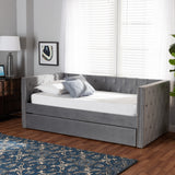 Larkin Modern and Contemporary Grey Velvet Fabric Upholstered Twin Size Daybed with Trundle
