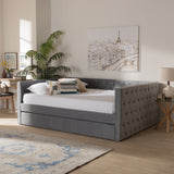 Larkin Modern and Contemporary Grey Velvet Fabric Upholstered Queen Size Daybed with Trundle