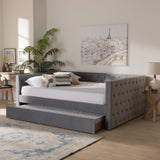Larkin Modern and Contemporary Grey Velvet Fabric Upholstered Queen Size Daybed with Trundle