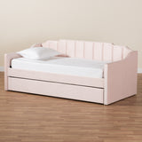 Baxton Studio Lennon Modern and Contemporary Pink Velvet Fabric Upholstered Twin Size Daybed with Trundle