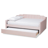 Baxton Studio Lennon Modern and Contemporary Pink Velvet Fabric Upholstered Queen Size Daybed with Trundle