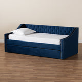 Raphael Modern and Contemporary Navy Blue Velvet Fabric Upholstered Twin Size Daybed with Trundle