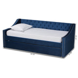 Raphael Modern and Contemporary Navy Blue Velvet Fabric Upholstered Twin Size Daybed with Trundle