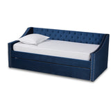 Raphael Modern and Contemporary Navy Blue Velvet Fabric Upholstered Twin Size Daybed with Trundle