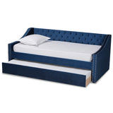 Raphael Modern and Contemporary Navy Blue Velvet Fabric Upholstered Twin Size Daybed with Trundle