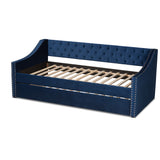 Raphael Modern and Contemporary Navy Blue Velvet Fabric Upholstered Twin Size Daybed with Trundle