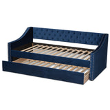 Raphael Modern and Contemporary Navy Blue Velvet Fabric Upholstered Twin Size Daybed with Trundle