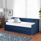 Raphael Modern and Contemporary Navy Blue Velvet Fabric Upholstered Twin Size Daybed with Trundle