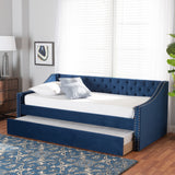 Raphael Modern and Contemporary Navy Blue Velvet Fabric Upholstered Twin Size Daybed with Trundle