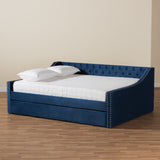 Raphael Modern and Contemporary Navy Blue Velvet Fabric Upholstered Queen Size Daybed with Trundle