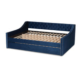 Raphael Modern and Contemporary Navy Blue Velvet Fabric Upholstered Queen Size Daybed with Trundle