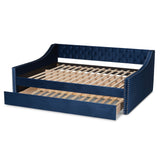 Raphael Modern and Contemporary Navy Blue Velvet Fabric Upholstered Queen Size Daybed with Trundle