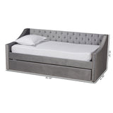 Raphael Modern and Contemporary Grey Velvet Fabric Upholstered Twin Size Daybed with Trundle