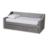 Raphael Modern and Contemporary Grey Velvet Fabric Upholstered Twin Size Daybed with Trundle