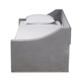 Raphael Modern and Contemporary Grey Velvet Fabric Upholstered Twin Size Daybed with Trundle