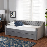 Raphael Modern and Contemporary Grey Velvet Fabric Upholstered Twin Size Daybed with Trundle