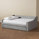 Raphael Modern and Contemporary Grey Velvet Fabric Upholstered Queen Size Daybed with Trundle