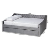 Raphael Modern and Contemporary Grey Velvet Fabric Upholstered Queen Size Daybed with Trundle