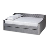 Raphael Modern and Contemporary Grey Velvet Fabric Upholstered Queen Size Daybed with Trundle