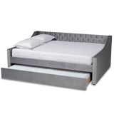 Raphael Modern and Contemporary Grey Velvet Fabric Upholstered Queen Size Daybed with Trundle