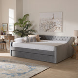 Raphael Modern and Contemporary Grey Velvet Fabric Upholstered Queen Size Daybed with Trundle