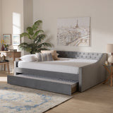 Raphael Modern and Contemporary Grey Velvet Fabric Upholstered Queen Size Daybed with Trundle