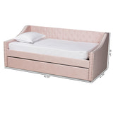 Raphael Modern and Contemporary Pink Velvet Fabric Upholstered Twin Size Daybed with Trundle