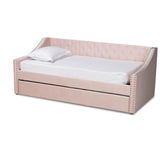 Raphael Modern and Contemporary Pink Velvet Fabric Upholstered Twin Size Daybed with Trundle