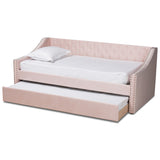 Raphael Modern and Contemporary Pink Velvet Fabric Upholstered Twin Size Daybed with Trundle