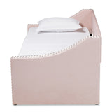 Raphael Modern and Contemporary Pink Velvet Fabric Upholstered Twin Size Daybed with Trundle