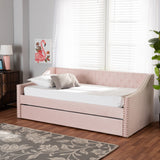 Raphael Modern and Contemporary Pink Velvet Fabric Upholstered Twin Size Daybed with Trundle