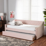 Raphael Modern and Contemporary Pink Velvet Fabric Upholstered Twin Size Daybed with Trundle