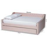 Raphael Modern and Contemporary Pink Velvet Fabric Upholstered Queen Size Daybed with Trundle