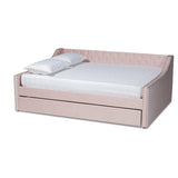 Raphael Modern and Contemporary Pink Velvet Fabric Upholstered Queen Size Daybed with Trundle